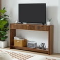 thumbnail image 3 of PHOYAL Fluted Walnut Console Table with 3 Drawers, Wave Entryway Table with Storage Shelf, Narrow Wood Sofa Table for Hallway Living Room, 3 of 7