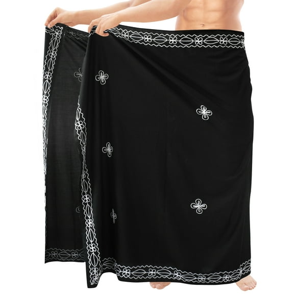 HAPPY BAY Men's Bath Trunk Casual Sarong Long Pareo Beach Wrap One Size Black Summer Vacation Aloha