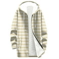 thumbnail image 3 of Fmbrln Women Long Fleece Jackets Full Zip Up Long Sleeve Stripe Print Hooded Jackets Fall Winter Thickened Warm Outwear with Pockets, 3 of 6
