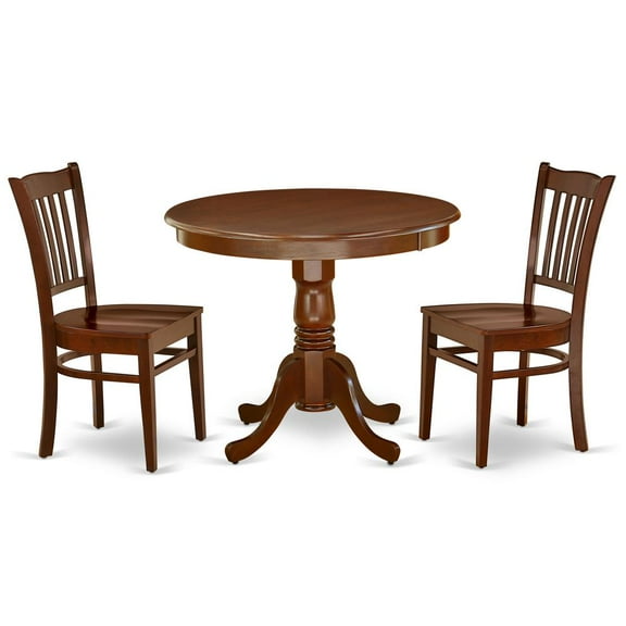 East West Furniture Antique 3-piece Dining Set with Rounded Table in Mahogany