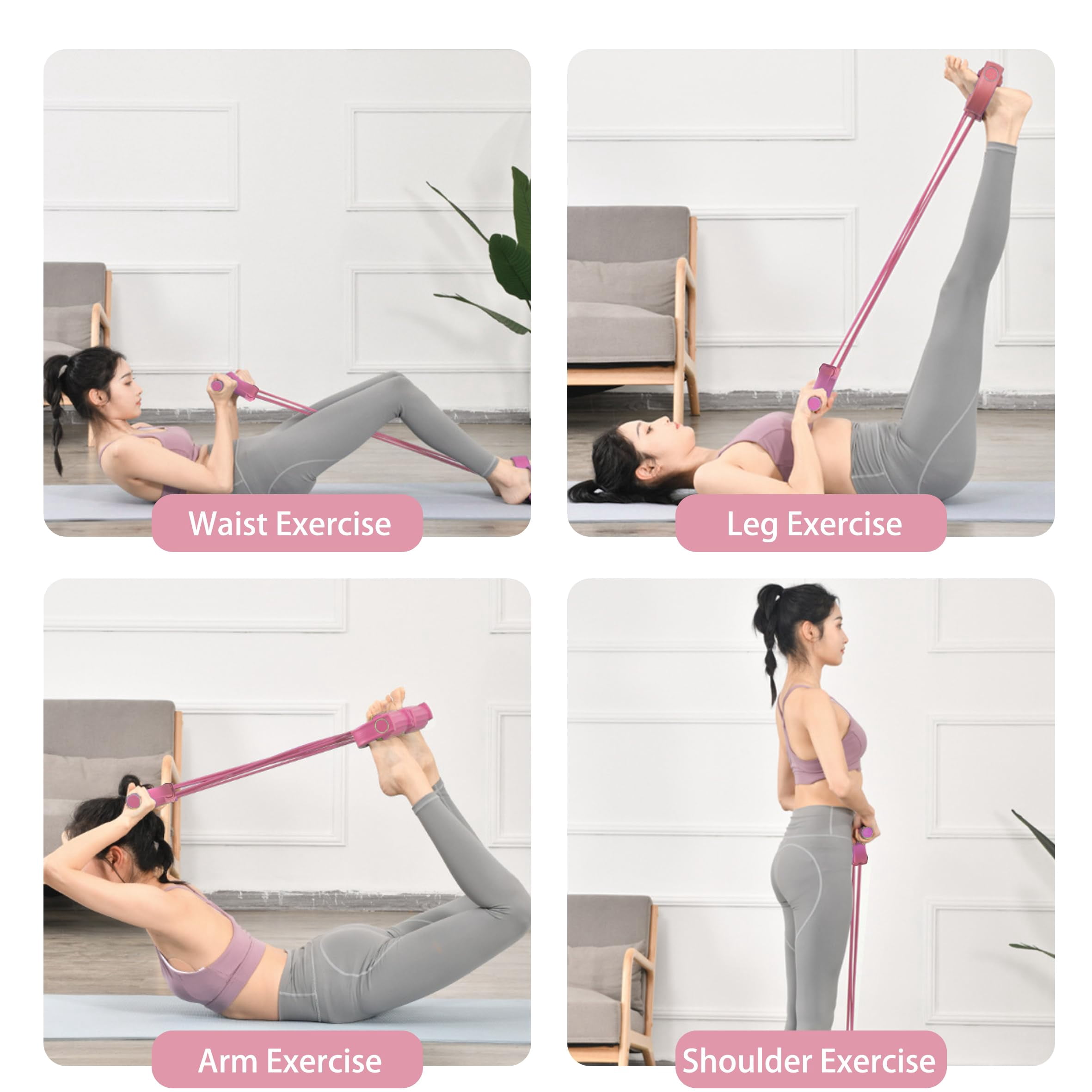 Pedal Resistance Bands with Handles, Multi-Function Tension Rope Band & Pedal Puller Resistance Band for Abdomen/Waist/Arm/Leg Stretching Slimming Training