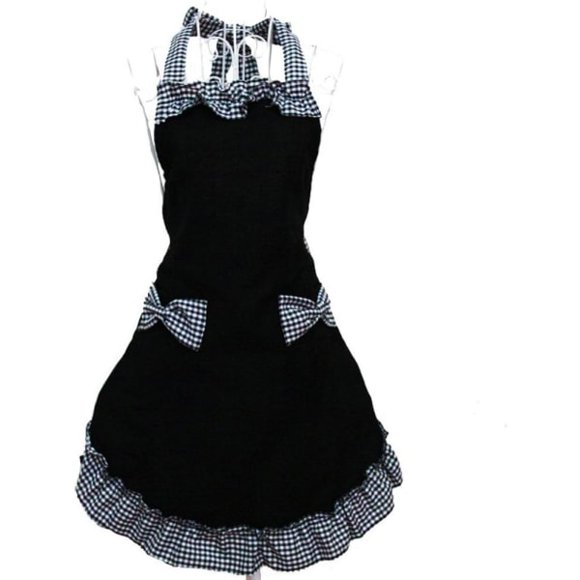 Apron Kitchen Baking Aprons Vintage Women's Aprons Pinafore Frilly Black Sexy Cute Personalized Women's Aprons for Cooking with 2 Pockets for Women