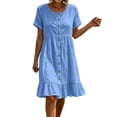 thumbnail image 2 of Summer Womens Plus Size Dress 100% Cotton Casual Short Sleeve V-Neck Button Front Hem Mini Dress, 2 of 9