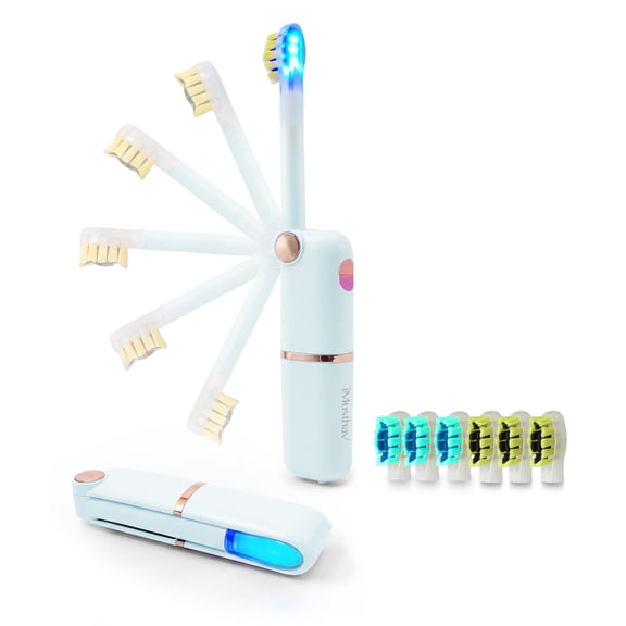 iMusthav Travel Electric Toothbrush for Adults, Battery Operated , 3 Sonic Modes, Smart Timer, 6 Brush Heads