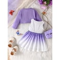 thumbnail image 2 of ZEHJUHAN Baby Girls 2-Piece Outfit Long Sleeve Lace Trim Top and 3D Bow Decor Plicated Dress Holiday Wear Purple，9-12M, 2 of 7