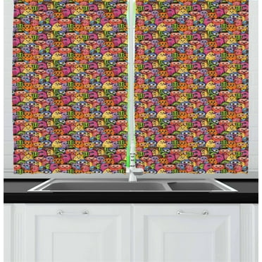 Ambesonne Alien Kitchen Curtains, Carnival of Beasts Design, 55"x39", Multicolor