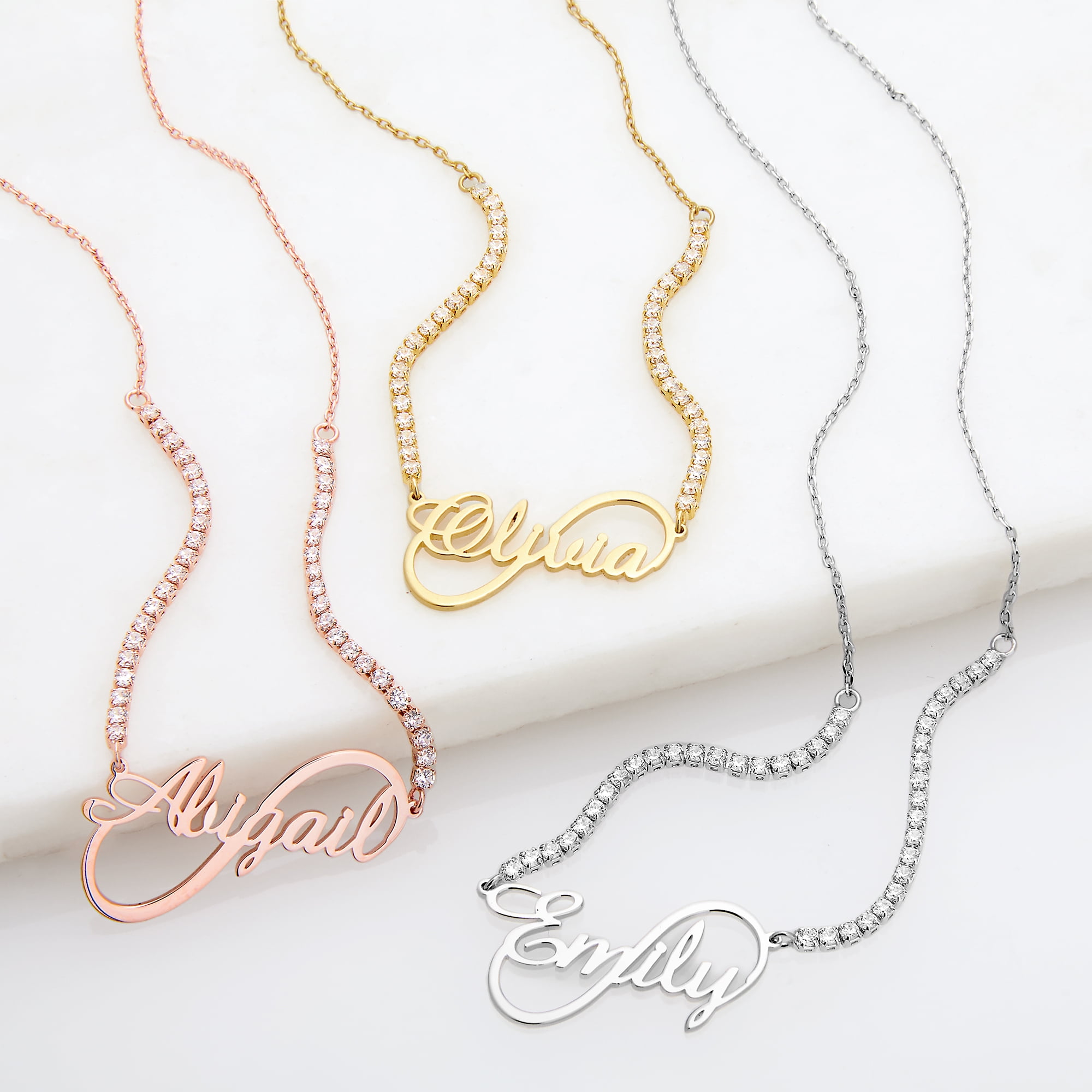Personalized Planet Women's Infinity Script Name Plaque CZ Chain Necklace