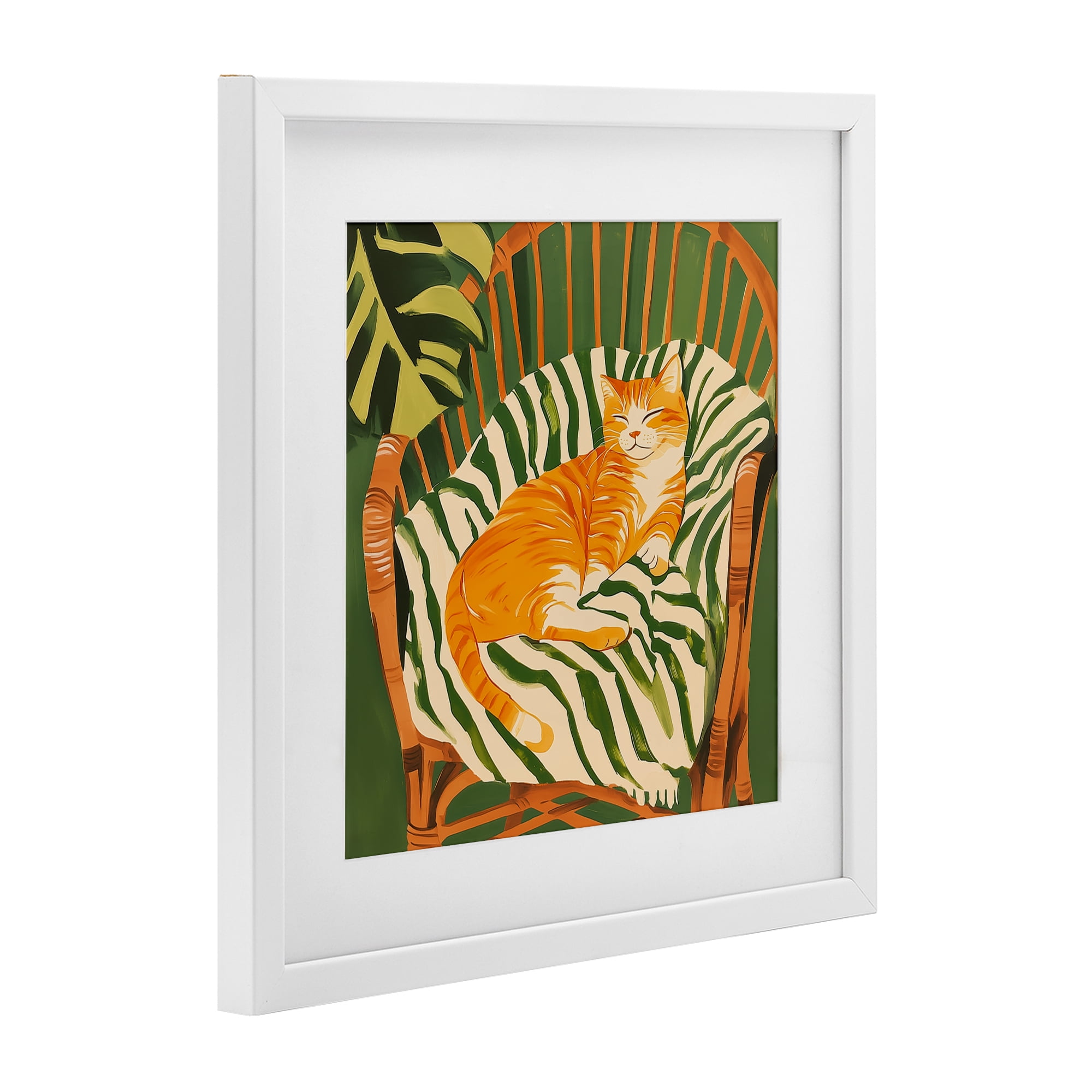 Stupell Industries Orange Cat in Rattan Chair White Framed Print Under Glass, design by Walker Noble