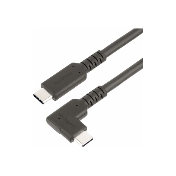 StarTech.com 1.6ft (50cm) Rugged Right Angle USB-C Cable, USB 3.2 Gen 2 (10 Gbps), USB C to C Data Transfer Cable, 4K 60Hz DP Alt Mode, 100W Power Delivery - 90 Degree USB-C Cable (RUSB31CC50CMBR) - USB cable - 24 pin USB-C (M) straight to 24 pin USB-C (M) right-angled - USB 3.2 Gen 2 - 1.6 ft - 4K60Hz support, rugged - black