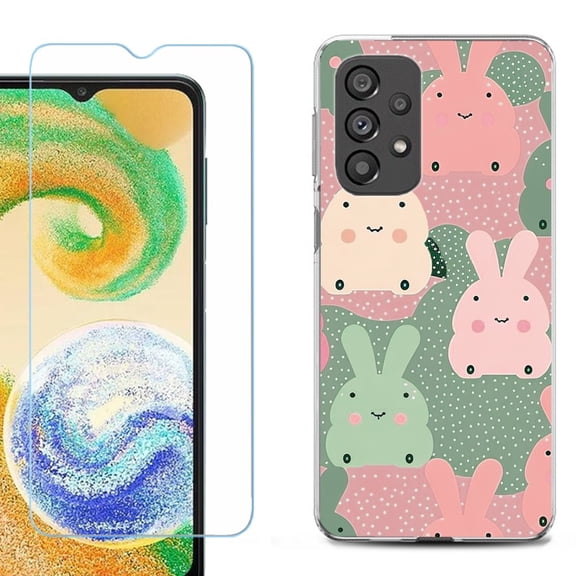 Shockproof Fashion Phone Case for Samsung Galaxy A23 5G, with Tempered Glass Screen Protector, by OneToughShield ® - Bunny Mix