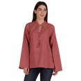 thumbnail image 1 of Moomaya Tunique Col Mandarin pour Femmes Manches Longues Été Coton Uni, 1 of 7