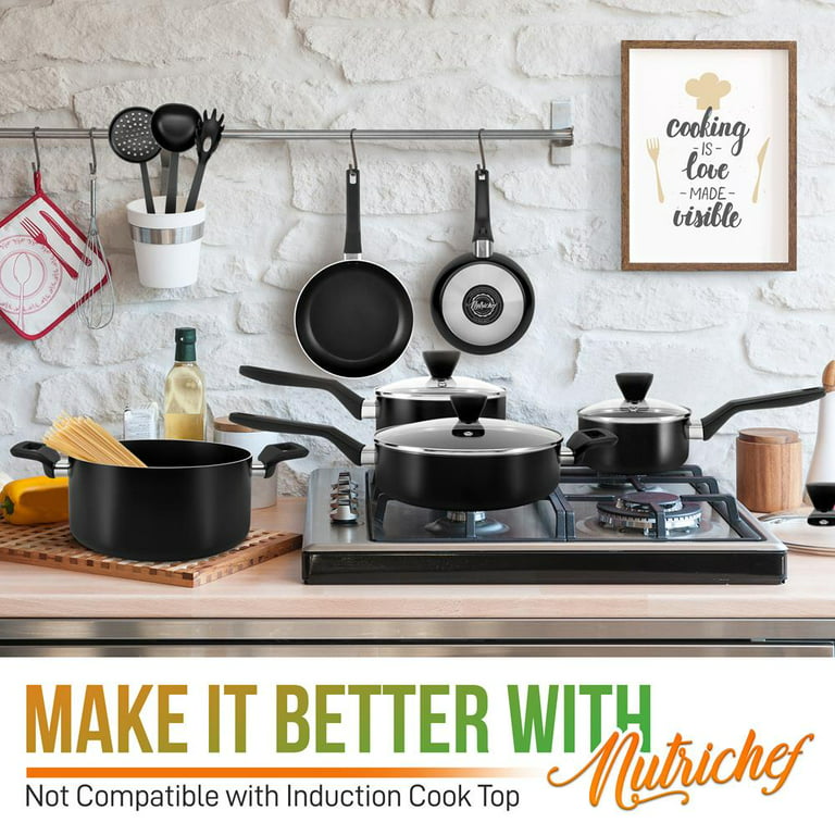 NutriChefKitchen 13-Piece Nonstick Kitchen Cookware Set -PTFE/PFOA/PFOS Free Heat Resistant Kitchen Ware Pots Pan Set w/ Saucepan,Frying Pans