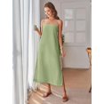 thumbnail image 4 of Fiophy 100% Linen Dresses Square Neck Sleeveless Spaghetti Strap Summer Casual Midi Dress with Slit,Green,L, 4 of 8