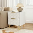 thumbnail image 3 of Resenkos 2-Piece Diamond Pattern Nightstand Set with Gold Handles and Hairpin Legs - White, 3 of 12