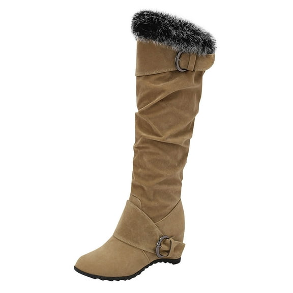 Dasayo Mid-Calf Boots for Women Furry Slouch Beige Winter Fuzzy Wide Widths Fashion Boots Shoes for Women 36