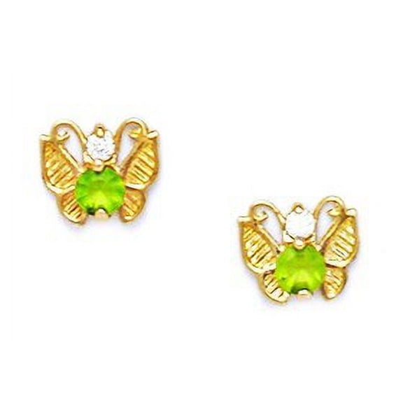 14k Yellow Gold Pale Green 3x3mm Cubic Zirconia Butterfly Screw-Back Earrings - Measures 6x7mm