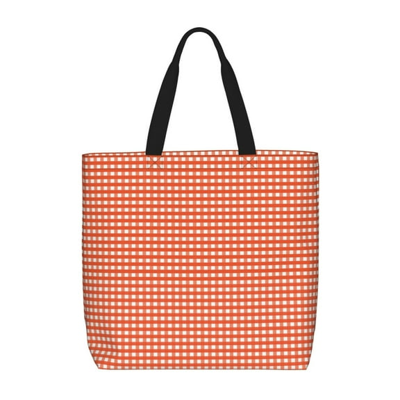 Naloa Orange Gingham Tote Bag for Women, Foldable Tote Bag With Zipper, Large Shoulder Bag, Top Handle Handbag for Travel, Work, Shopping