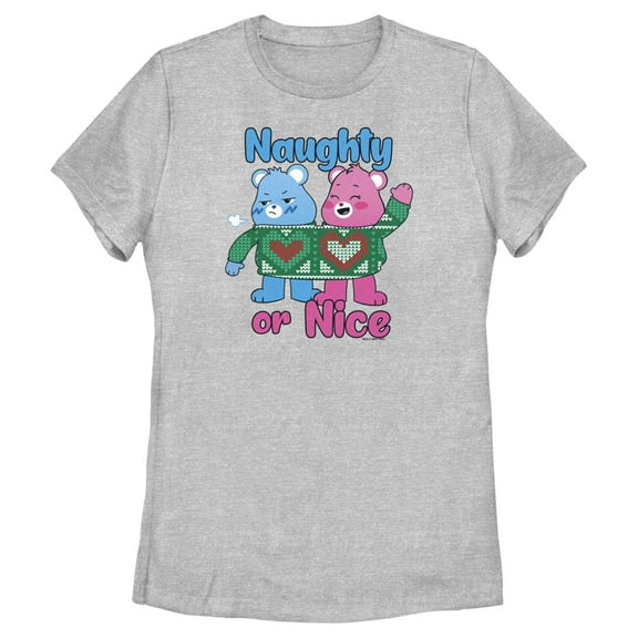 Women's Care Bears Christmas Cheer Bear and Grumpy Bear Naughty or Nice Graphic Tee Athletic Heather Large