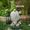 thumbnail image 7 of Garden Gnome Statue Outdoor Decor Large Flocked Resin Gnome Figurine with Solar Light Holding Lantern Welcome Sign Garden Yard Decorations Dwarf Sculpture for Outside Patio Porch Lawn Decor., 7 of 7