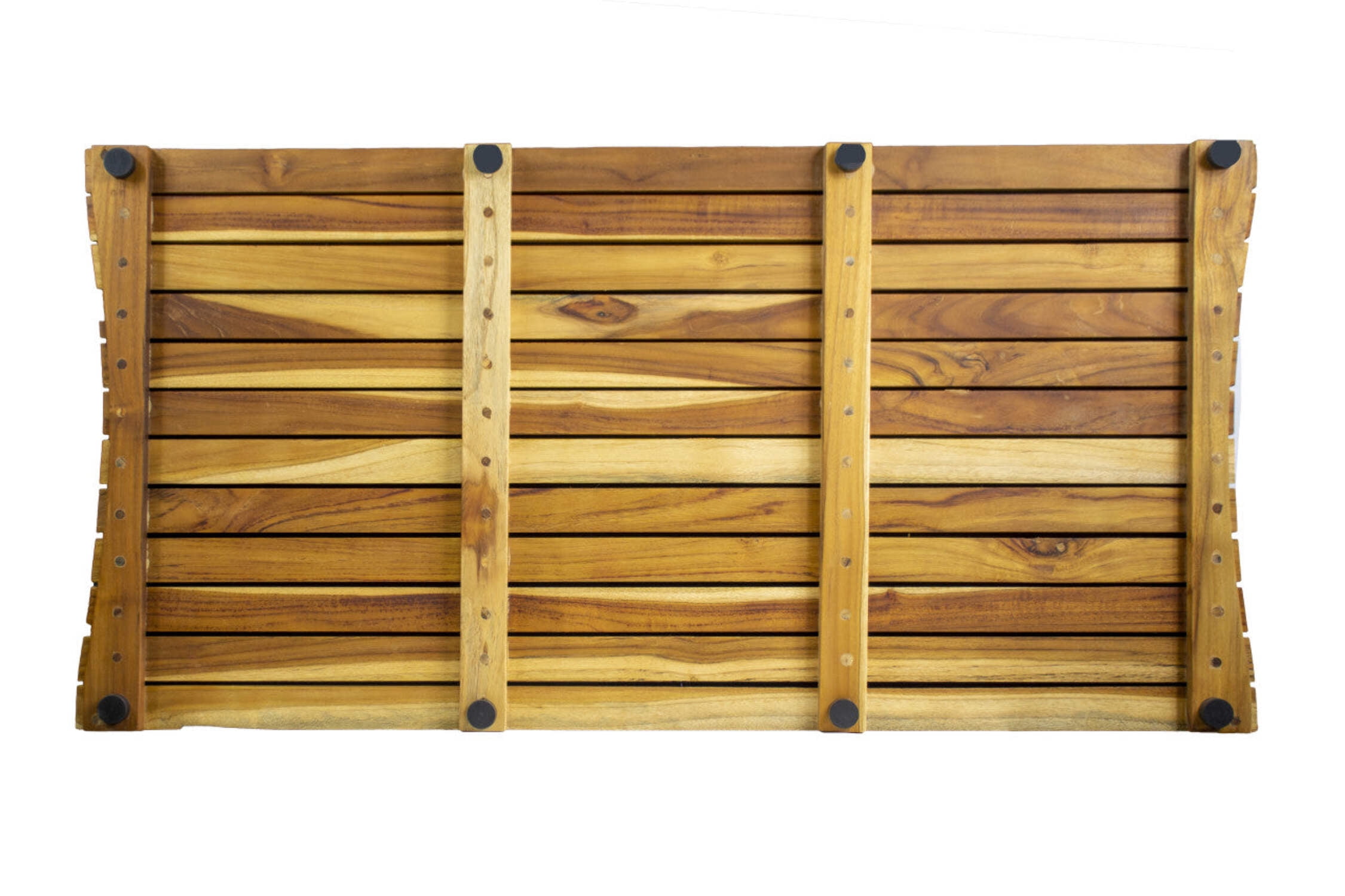 The EcoDecors® Eleganto® 40" x 20" Slatted Solid Teak Bath Floor Mat in EarthyTeak Finish