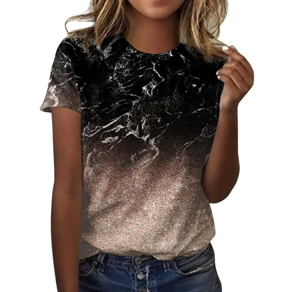 T Shirts Women Ladies Fashion Casual Ggradient Sequin Print Round Neck Loose T Shirt Top Womens Tshirts Pink XXL