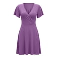 thumbnail image 4 of hoksml Women's V-Neck Wrap Fit and Flare Mini Dress Short Flowy Sleeve A-Line Dress for Casual Party Wear, 4 of 9