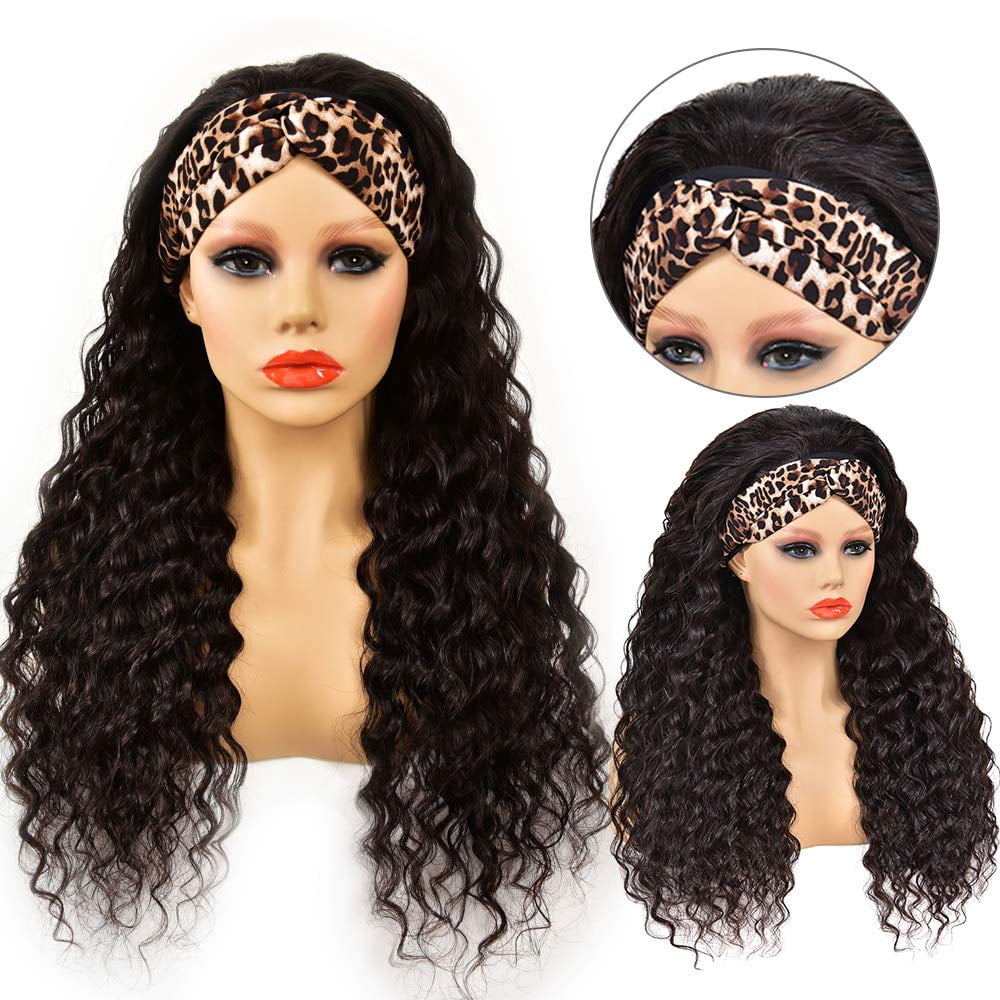 Headband Wig Human Hair Deep Wave Glueless None Lace Front Headband Wig Brazilian Virgin Hair Wigs for Black Women - 28 inch