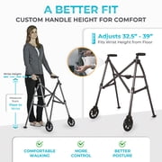 Stander Space Saver Walker, Lightweight Folding Walker for Seniors, Adult Walker with Wheels, Two Wheeled Rolling Walker with Rear Ski Glides, Black Walnut