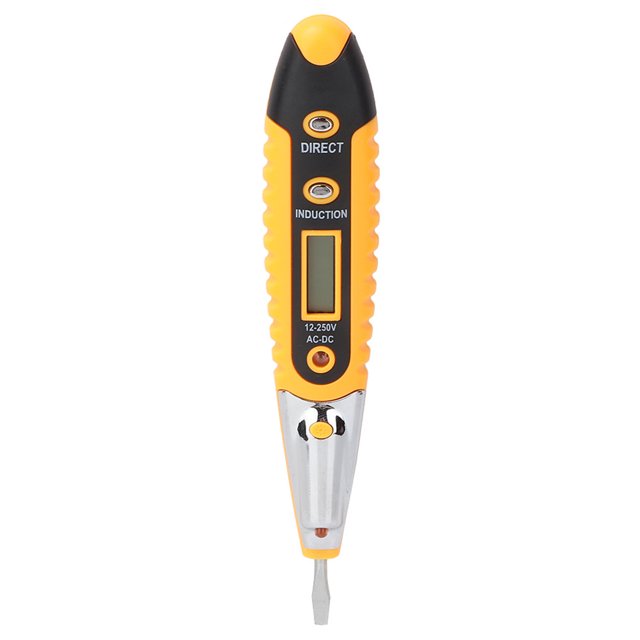 Voltage Test Pencil, Insulated Handle LED HD Display AC DC Voltage Test Pencil with Night Eye Lamp for Detecting 12 - 250V AC and DC Current and Simply Detecting Phase Line