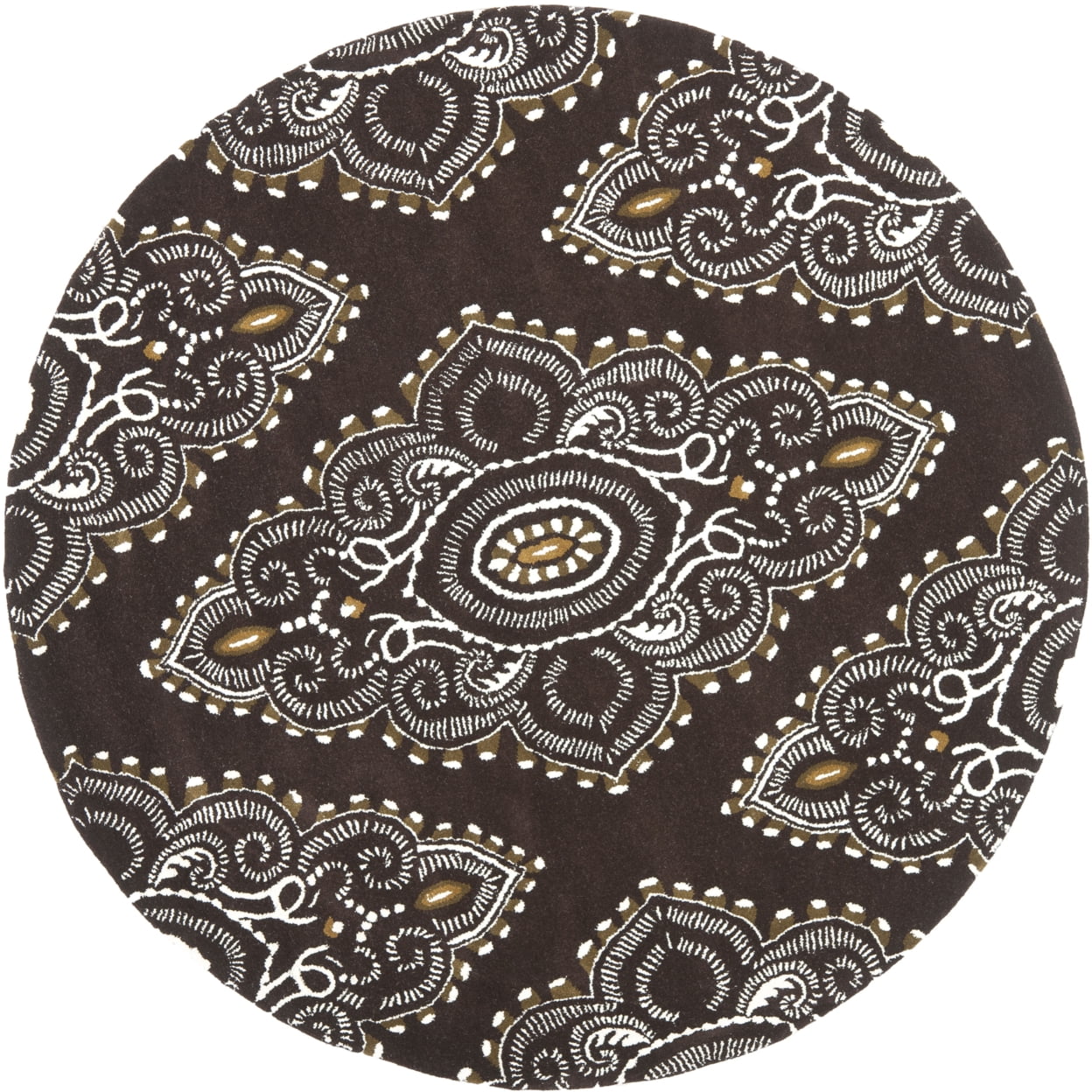 SAFAVIEH Wyndham Pompeii Damask Wool Area Rug, Brown/Ivory, 7' x 7' Square