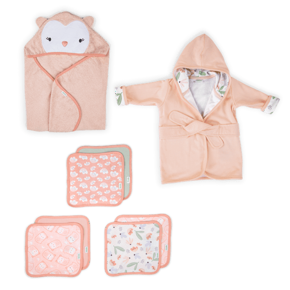 Ingenuity Clean & Cuddly Hooded Baby Bathrobe - Posy Clean & Cuddly Hooded Character Towel - Edi & Clean & Cuddly 6-Pack Terry Washcloth Set - Edi