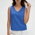 thumbnail image 4 of ClodeEU Women's V Neck Sleeveless Linen Tank Top, Casual Loose Fit Summer Lightweight Blouse Blue,Women's Plus XL, 4 of 7