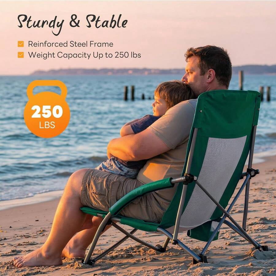 Low Beach Chair – Folding Camping Chair For Adults, Low Profile