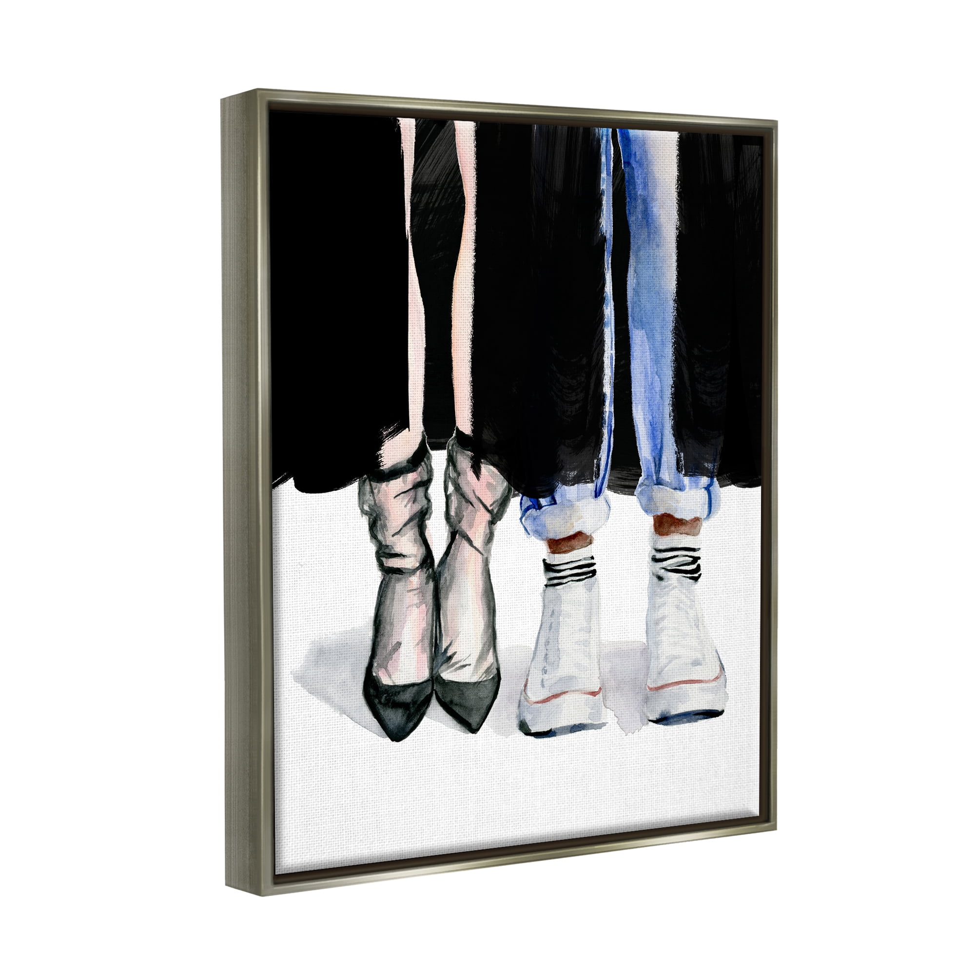 Stupell Industries Fashion Man & Woman Shoes Heels Beauty & Fashion Painting Gray Floater Framed Art Print Wall Art
