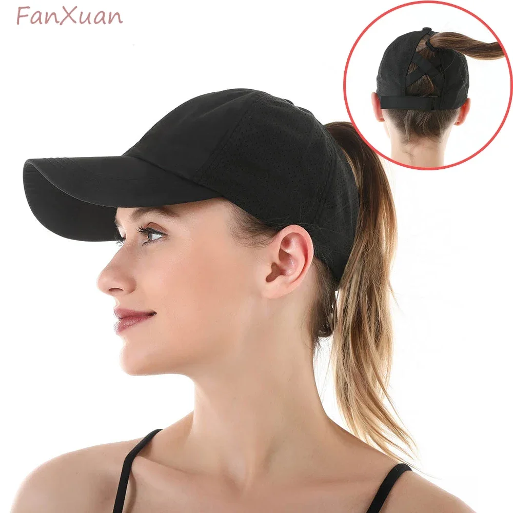 Ponytail Baseball Cap for Women Quick Dry Mesh Summer Hats for