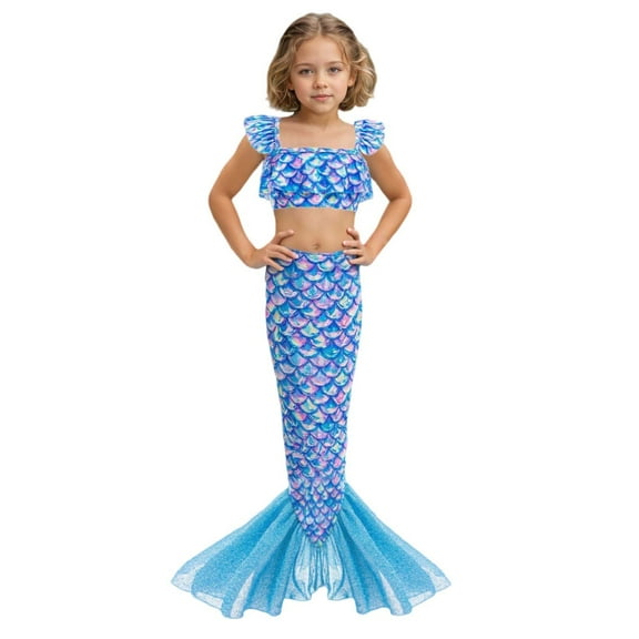 CAIXIA Girls Swimsuit Size 8 Ruffle 3 Piece Swimsuit Bathing Suit Girls Kids Toddler Swimwear,3-4 Years