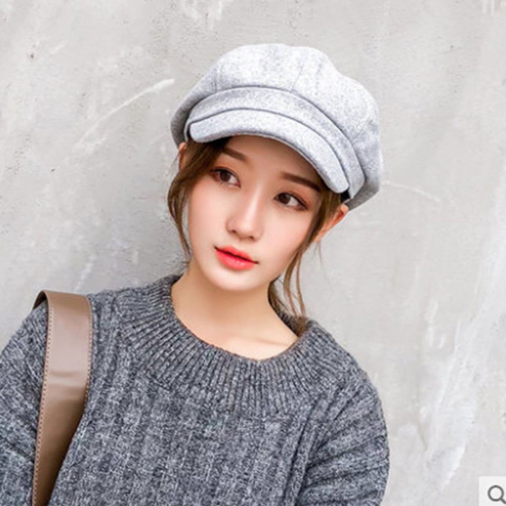 YLY 100% Wool Women Fedora Hat Autumn Winter Lady Beret Cap Female Hat with Flower Wool Warm Woolen Cap