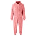 thumbnail image 4 of Men Artificial Wool Long Sleeve Pajamas Casual Solid Color Zipper Loose Hooded Jumpsuit Pajamas Casual Winter Warm Rompe 1 Piece Suit On Sleepwear, 4 of 6