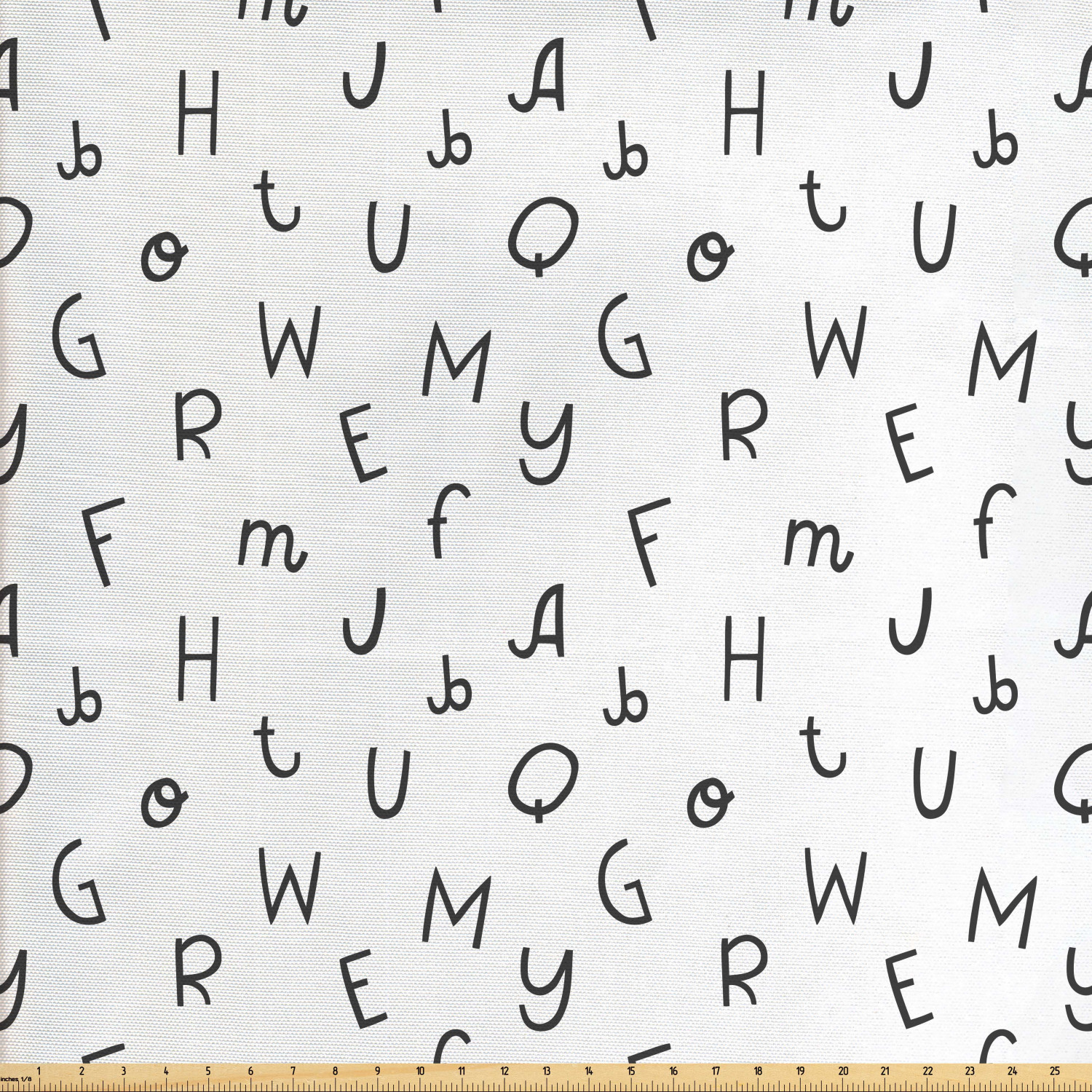 Alphabet Fabric by The Yard, Simplistic Letters in Random Order