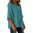 thumbnail image 5 of TFEOQRY Women's Cotton Linen Embroidery Blouse 3/4 Sleeve Crew Neck Casual Loose Lightweight Tops for Daily Wear, 5 of 9