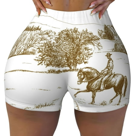Workout Shorts Women  Horse Rider In Field Biker Shorts for Women Running Gym Spandex Shorts Tummy Control