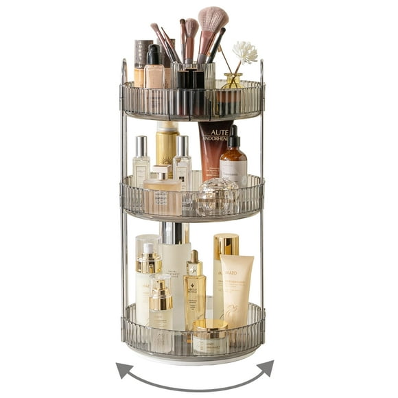 Organizador de maquillaje Asayuee 360, giratorio, 3 niveles, gris