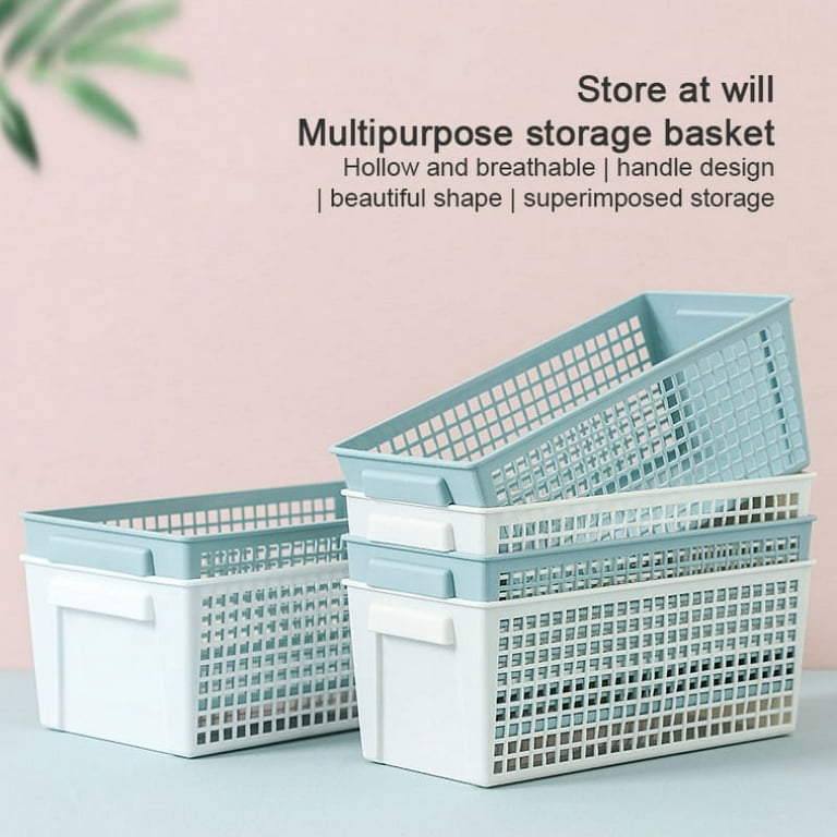 LOSYHU 6 Pack Plastic Storage Baskets for Shelves, 11.2 x 7.5 x 3.8 Inch  Woven Plastic Baskets, Reusable Plastic Storage Baskets, Small Pantry