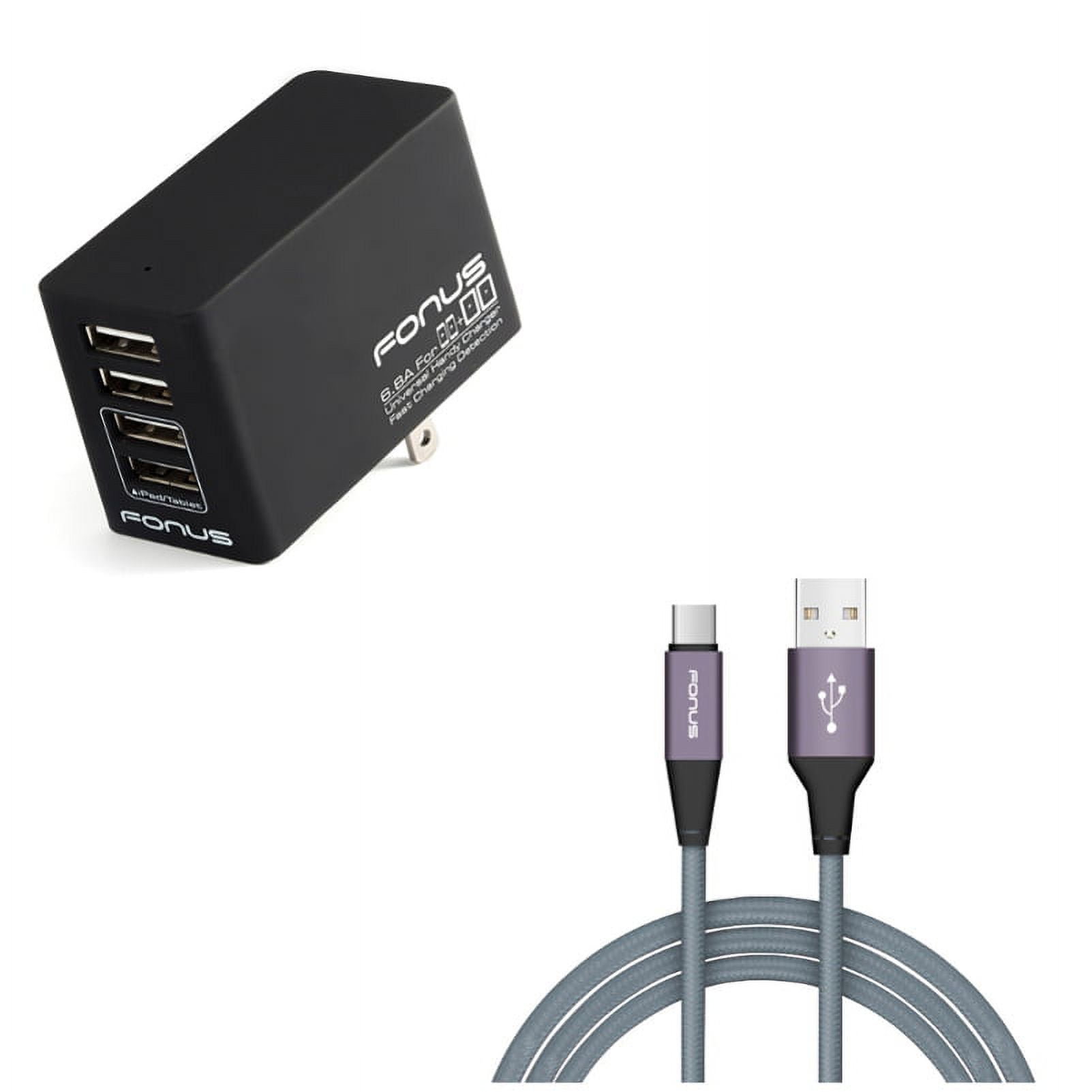 4-Port USB 34W Home Charger w Power Cord Type-C 10ft USB Cable X8G for Samsung Galaxy Tab S6 10.5 S5e 10.5 S4 10.5 Note 10 Plus A 10.1 (2019) Fold A20 A10e - Sony Xperia 5 10 Plus 1