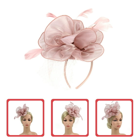 DRAFIDEEP Bridal Hair Headband Fascinator Hat Nude Pink Cloth 1Set 7.9x7.1x2In