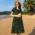 thumbnail image 4 of Picia Christmas Tree Branches Pattern Women's Short Sleeve Summer Dress Pleated Loose Swing Knee Length Short Sleeve Swing Dresses, 4 of 6