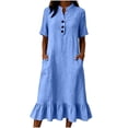 thumbnail image 2 of Ynynloco Women's Summer Cotton Linen Half Sleeves Button Down Casual Loose Ruffle Midi Dress with Pockets, 2 of 8