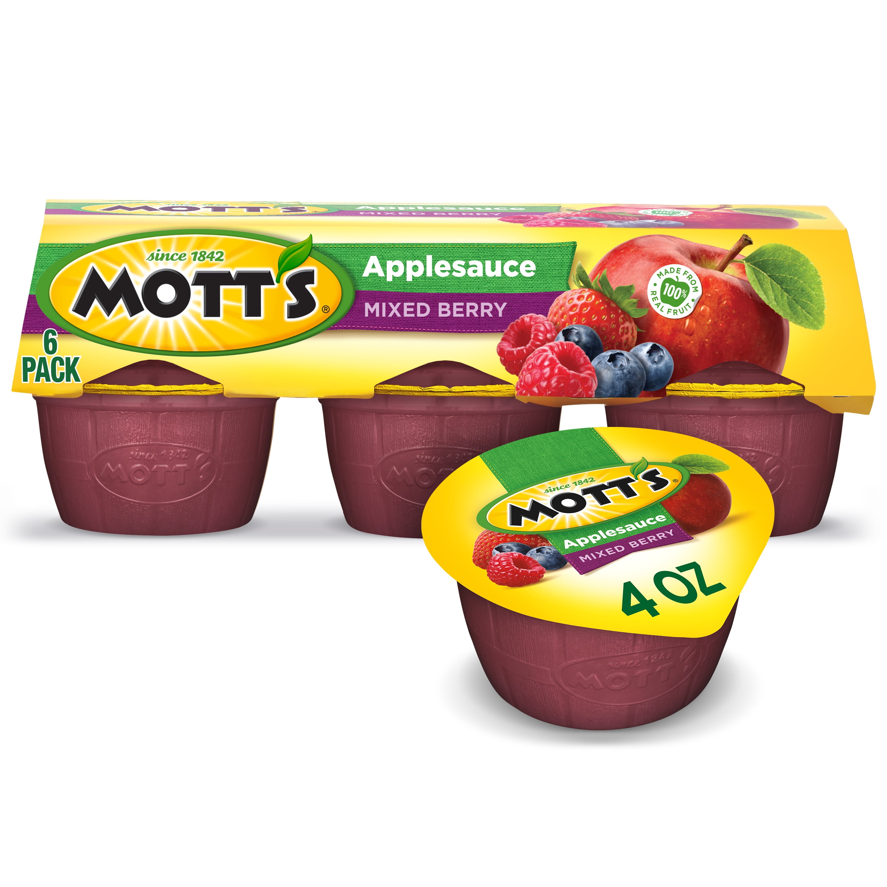 Mott's Mixed Berry Applesauce, 4 oz, 6 Count Cups