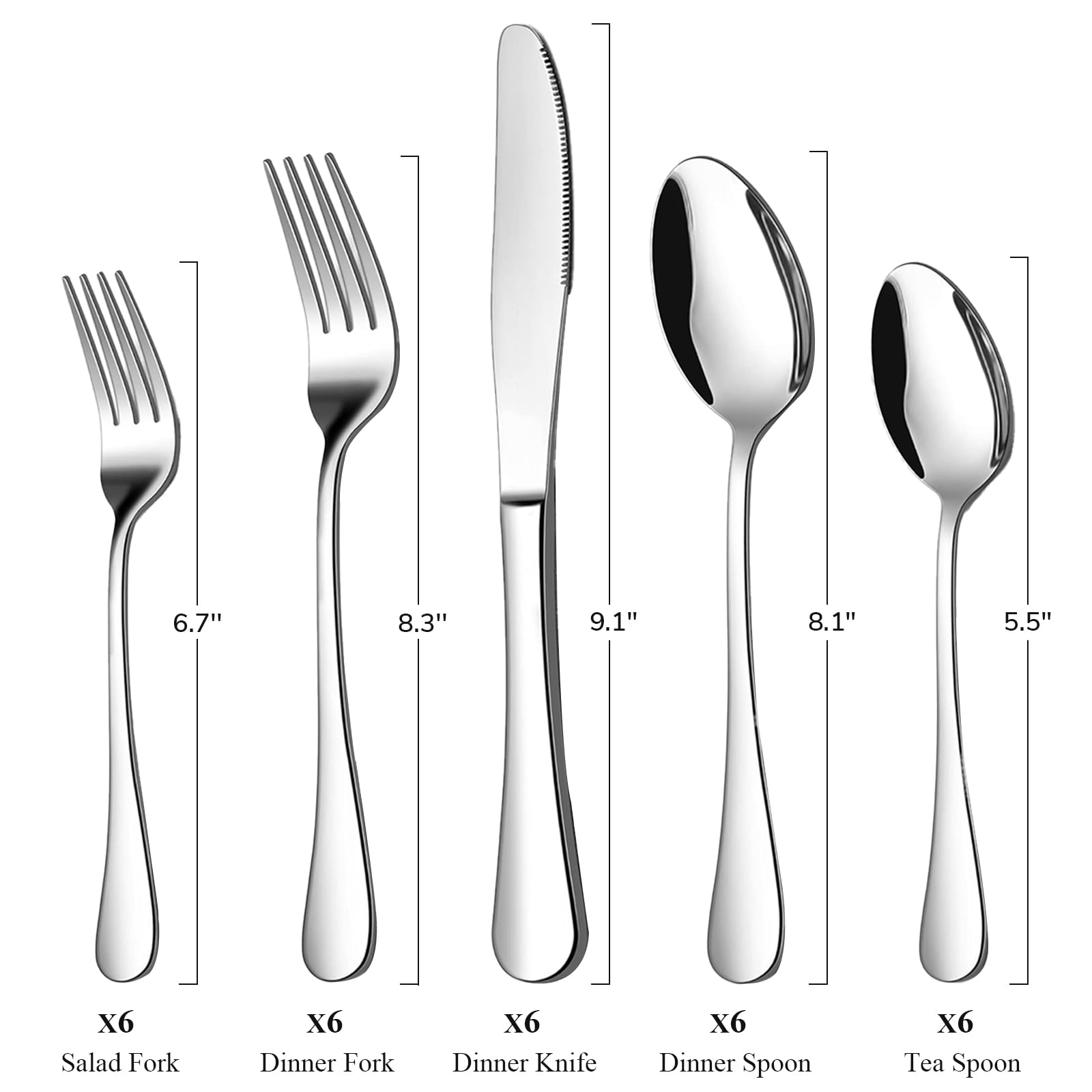 AMBLER 30 Piece Silverware Set, Service for 6 Mirror Polished Knives Forks Spoons Kitchen Utensils Set for Home Kitchen Restaurant