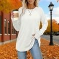 thumbnail image 2 of AELand Women's Long Sleeve Tops and Blouses, Thumb Hole Shirts Crew Neck Curved Hem Tunic T-shirts, 2 of 7